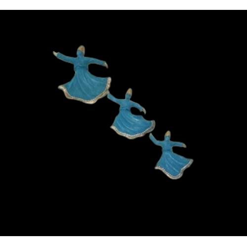 3LÜ MEVLANA DUVAR SÜSÜ MAVİ